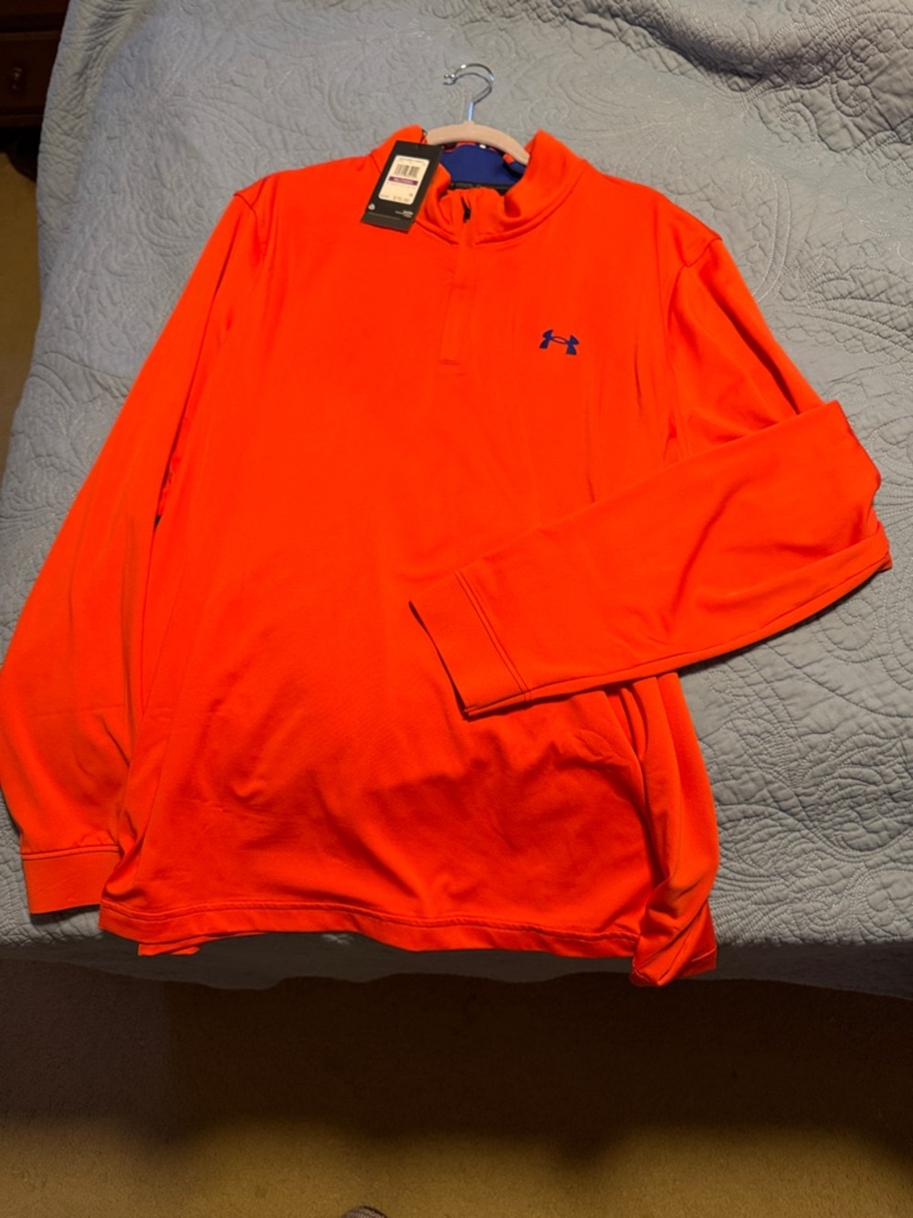 Under Armour Men’s Quarter-Zip Pullover - Neon Orange with Blue Logo